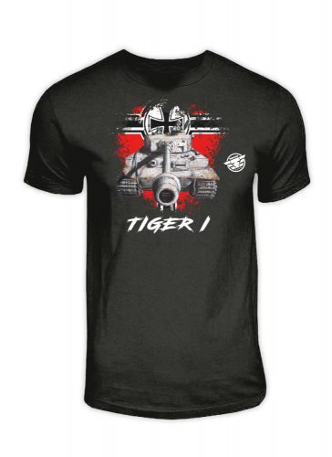 Tankfan Tiger1 személyzettel felnőtt póló - Fekete